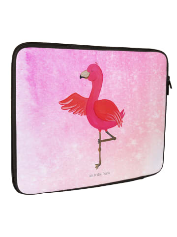 Mr. & Mrs. Panda Laptop Hülle Flamingo Yoga ohne Spruch in Aquarell Pink