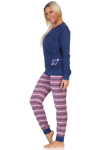 NORMANN Frottee Schlafanzug Bündchen - 82657 in navy