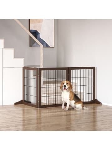 Pawhut Hunde Absperrgitter Braun 185L x 36B x71H cm