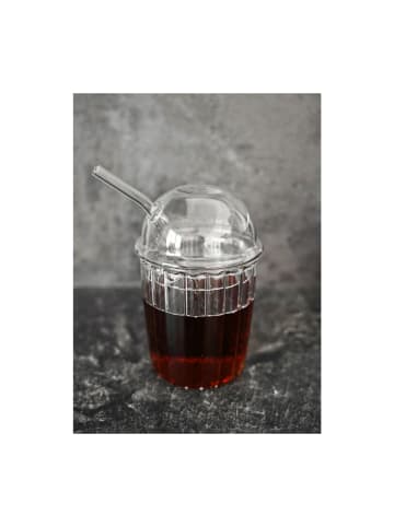 Almina 2 tlg. Becher Strohhalm aus Glas Deckel 500 ml perfekt für in Transparent