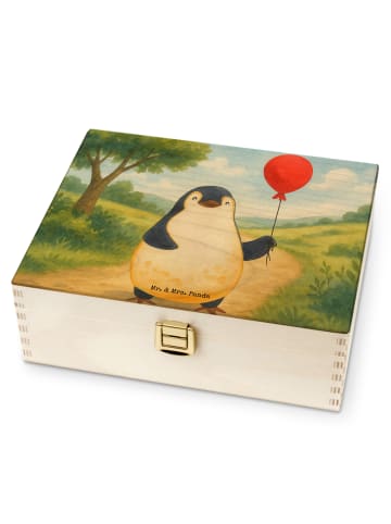 Mr. & Mrs. Panda Holz Teebox Pinguin Luftballon Design ohne Spruch in Weiß