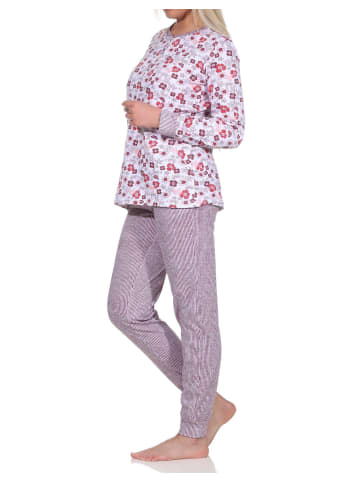 NORMANN langarm Schlafanzug Bündchen Pyjama Hose Streifen - 75710 in beere