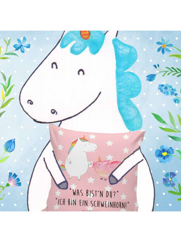 Mr. & Mrs. Panda Kissen 40x40 Einhorn Schwein mit Spruch in Rot Pastell