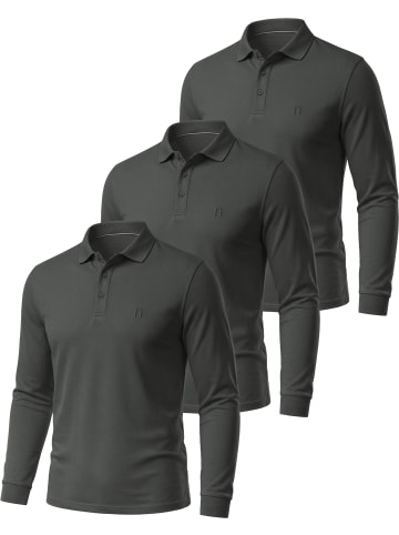 normani 3er Set Herren Langarm Poloshirt Lyroe in Anthrazit