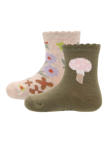 ewers 2er-Set Socken 2er Pack GOTS Blümchen/Pilz in beige meliert