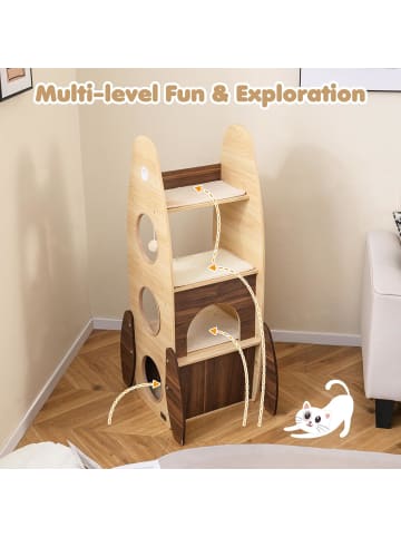 COSTWAY Kratzbaum klein Raketenform in Hellbraun