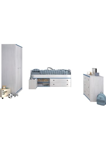 58 aufm Kessel Kinderzimmer Set Parisot Smoozy 4-tlg. Holzdekor Kiefer Weiß/Blau