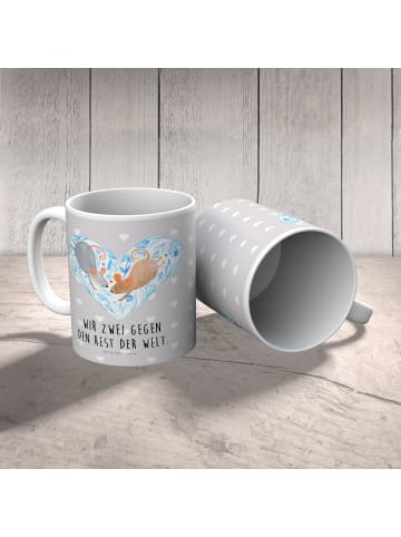 Mr. & Mrs. Panda Kaffeetasse Mäuse Herz mit Spruch in Grau Pastell