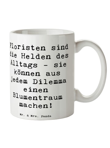 Mr. & Mrs. Panda Kaffeebecher Spruch Floristin Heldin mit Spruch in Weiß
