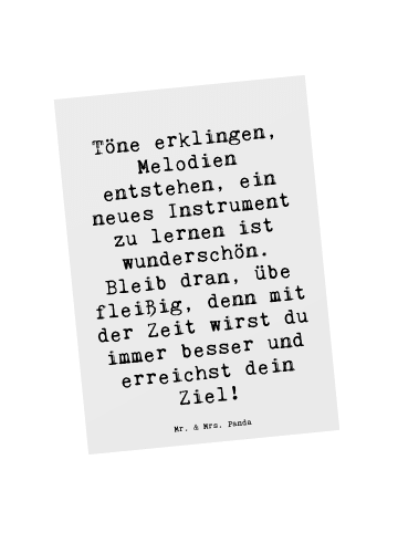 Mr. & Mrs. Panda Postkarte Spruch Ein neues Musikinstrument lern... in Weiß
