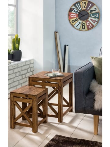 KADIMA DESIGN 2er Set Beistelltisch PALI Massiv-Holz Wohnzimmer-Tisch