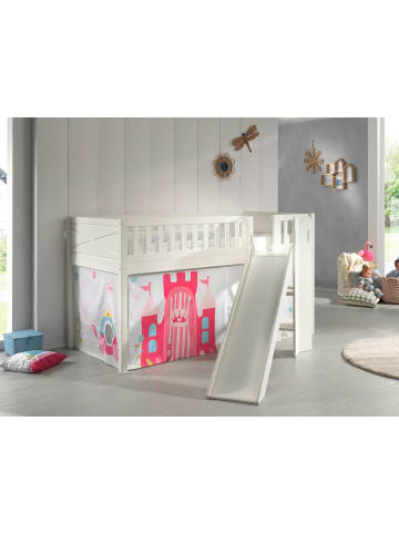 58 aufm Kessel KINDERBETT mit Rutsche Karyl Massivholz Weiß Textilset Princess 1