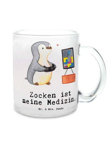 Mr. & Mrs. Panda Teetasse Pinguin Zocken mit Spruch in Transparent