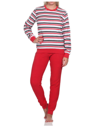 NORMANN Frottee Schlafanzug langarm Bündchen Streifen - 82802 in rot
