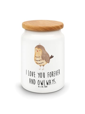 Mr. & Mrs. Panda Vorratsbehälter Eule Zufrieden mit Spruch in Weiß