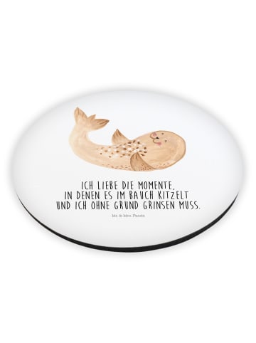 Mr. & Mrs. Panda Rund Magnet Robbe Liegen mit Spruch in Weiß