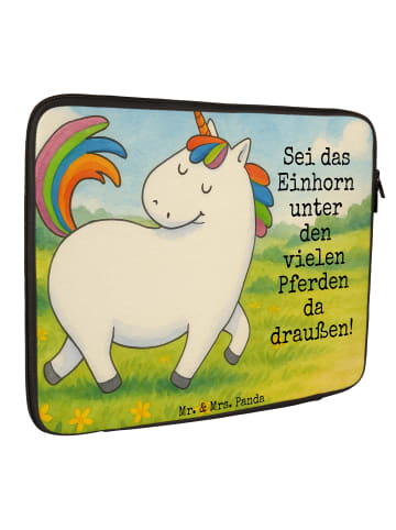 Mr. & Mrs. Panda Laptop Tasche Einhorn Stolzieren Design mit Spruch in Weiß