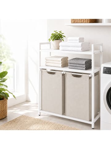 relaxdays Wäschekorb in Weiß/ Beige - (B)73 x (H)93 x (T)33 cm