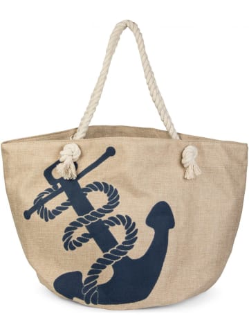 styleBREAKER Strandtasche in Beige-Blau