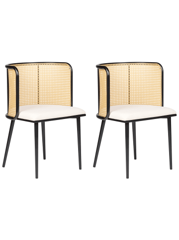Beliani 2er-Set Esszimmerstuhl KOBUK in Schwarz/Beige/Heller Holzfarbton