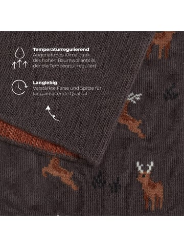 von Jungfeld Gemusterte Weihnachtssocken Festive Icons in Reindeer Chestnut Brown
