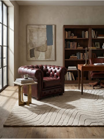 KADIMA DESIGN Teppich Wolle Handgetuftet LEVEN Wellen Abstrakt Wohnzimmer Modern in Beige