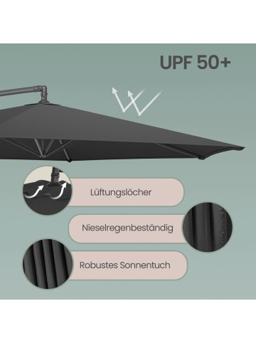 SONGMICS Sonnenschirm Sheld in Grau - (D)345 x (H)252 cm