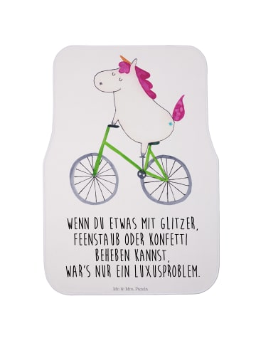Mr. & Mrs. Panda Fahrer Autofußmatte Einhorn Radfahrer mit Spruch in Weiß