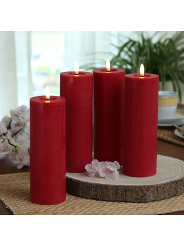 Adilina 4x LED Kerze LINA Echtwachs Rustik-Optik 7x20cm in rot
