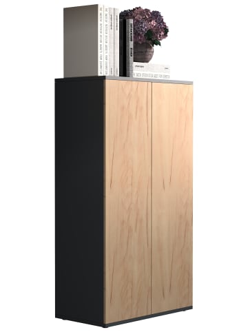 VCM  Holz Kommode Sideboard Anrichte Dalosa 3 Drehtüren in Anthrazit / Honig-Eiche
