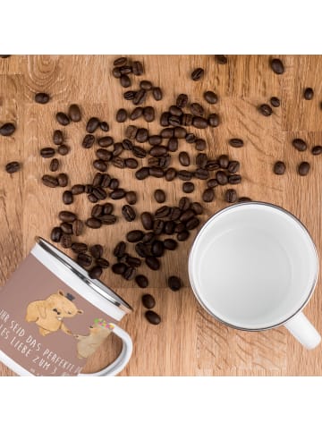 Mr. & Mrs. Panda Camping Emaille Tasse 3. Hochzeitstag Lederhoch... in Braun Pastell