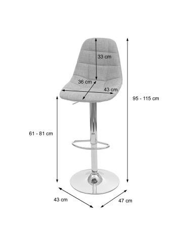 MCW Barhocker A67, Grau Stoff/Textil, Fuß chrom
