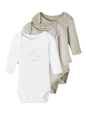 name it langarm Baby Bodys im 3er Pack "Elefant" London Fog 50