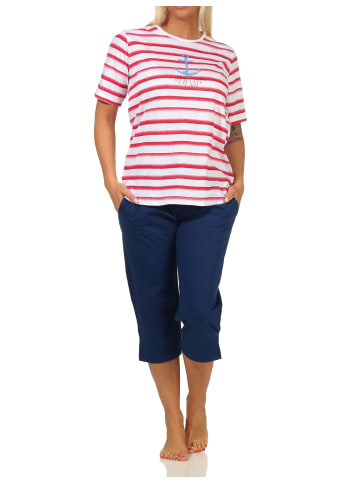NORMANN kurzarm Capri Schlafanzug Oberteil Anker - 61995 in rot