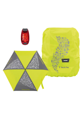 Regen- und Sicherheits-Set 3-teilig, Regenschutz, Regenschirm und Klemmleucht