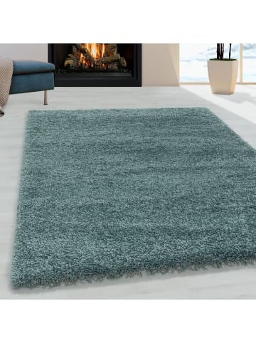 KADIMA DESIGN Teppich Hochflor Shaggy Uni-Look Polypropylen Wohnzimmer in Türkis