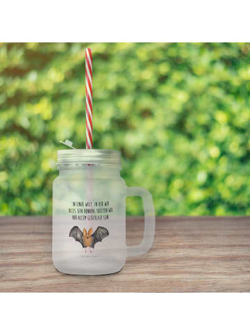 Mr. & Mrs. Panda Trinkglas Mason Jar Fledermaus Flügel mit Spruch in Transparent
