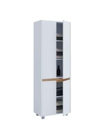 VCM  Badmöbel Hochschrank 165x57x33 Drehtüren Cosila in Weiß / Honig-Eiche