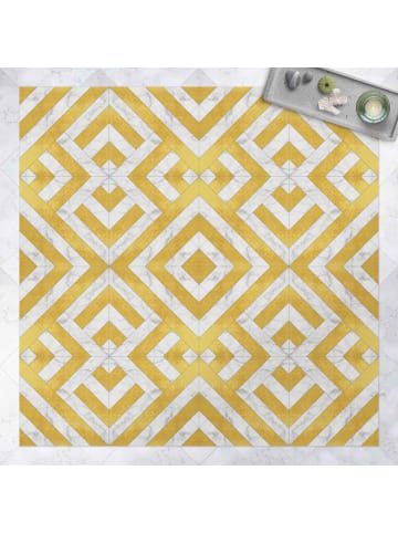 WALLART Vinyl-Teppich - Geometrischer Fliesenmix Art Deco Gold Marmor in Gold