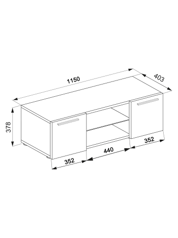 ebuy24 TV Tisch Lowina 3 Schwarz 115 x 36 cm