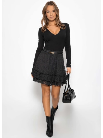 SASSYCLASSY Kurzer Volant-Rock aus Spitze in Schwarz