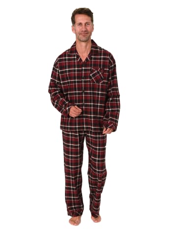 NORMANN Lange Flanell Schlafanzug Pyjama kariert - 88135 in rot