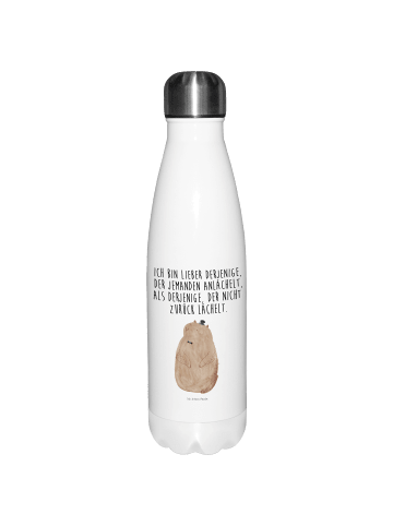 Mr. & Mrs. Panda Edelstahl Trinkflasche Murmeltier mit Spruch in Weiß