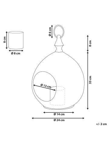 Beliani Laterne LAESO in Gold/Weiß - (W) 24 x (H) 33 x (L) 24 cm