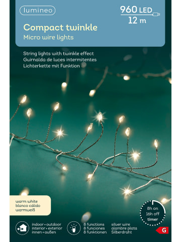LUMINEO COMPACT TWINKLE, Micro LED 960 LED 12 m, Silberdraht in warm weiß