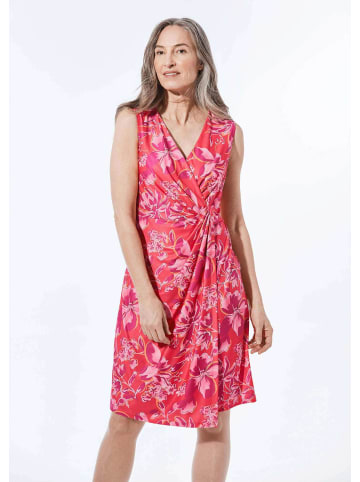 GOLDNER Wickelkleid mit Raffungen, V-Ausschnitt in pink / mandarine / geblümt