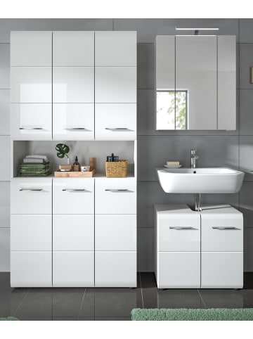 Inn.Furn Badmöbel Set 3-teilig in weiß Hochglanz Badkombination 165 x 185 cm