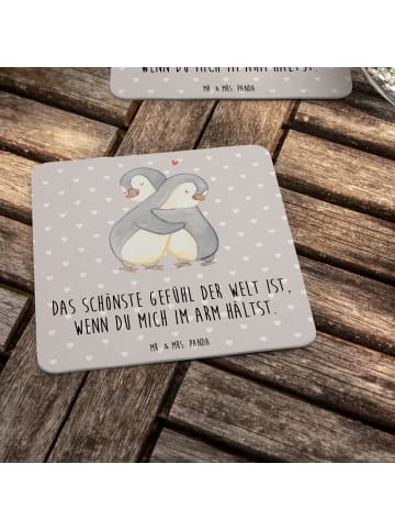 Mr. & Mrs. Panda Tischuntersetzer Pinguine Kuscheln mit Spruch in Grau Pastell