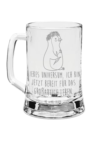 Mr. & Mrs. Panda Gravur Bierkrug Pinguin Blumen mit Spruch in Transparent