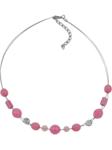 Gallay Kette Drahtkette mit Glasperlen Facettenperle rosa und silber-verspiegelt 45cm in rosa